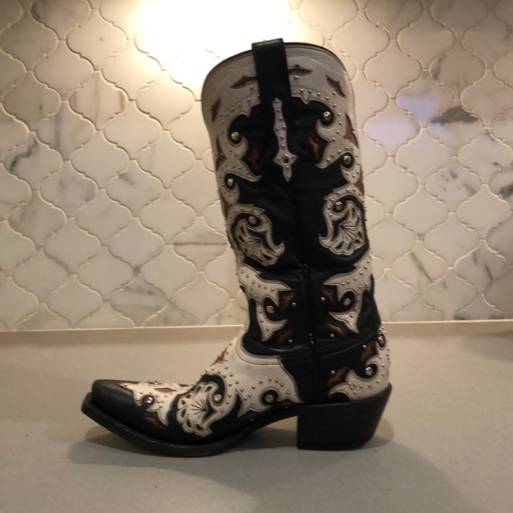 Lucchese Black, Cream, Copper and Studded Boots